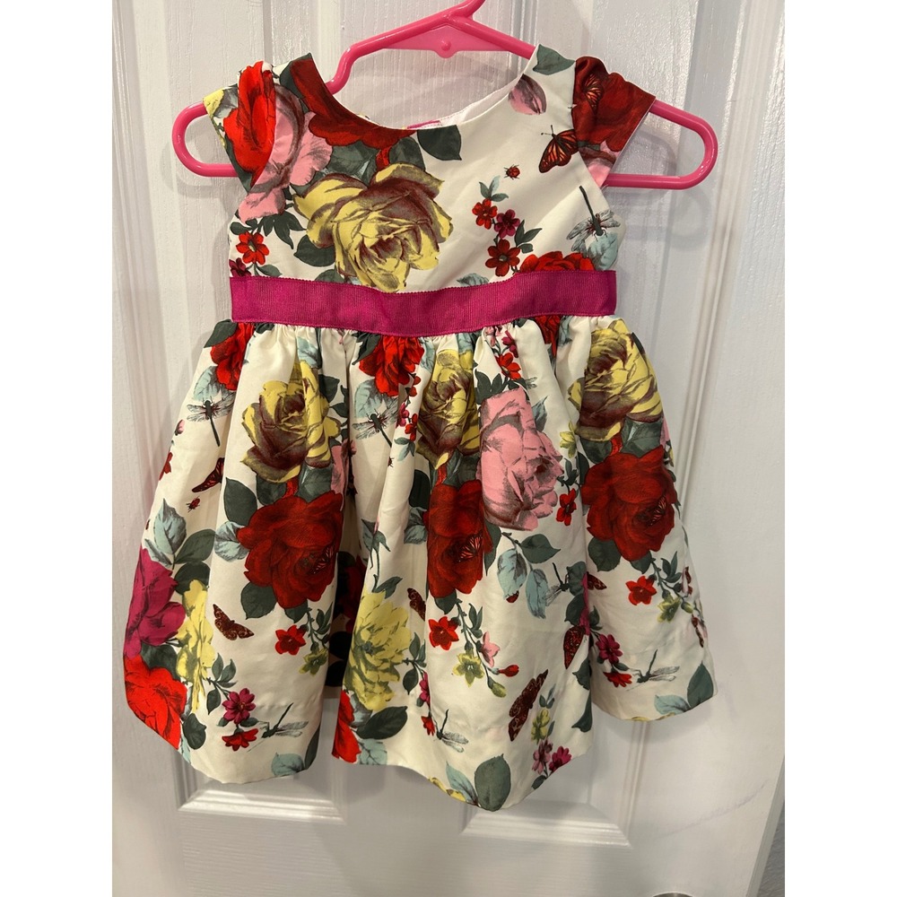 Baker by Ted Baker Dress White Floral Butterfly Rose Gold Heart Buttons 18M